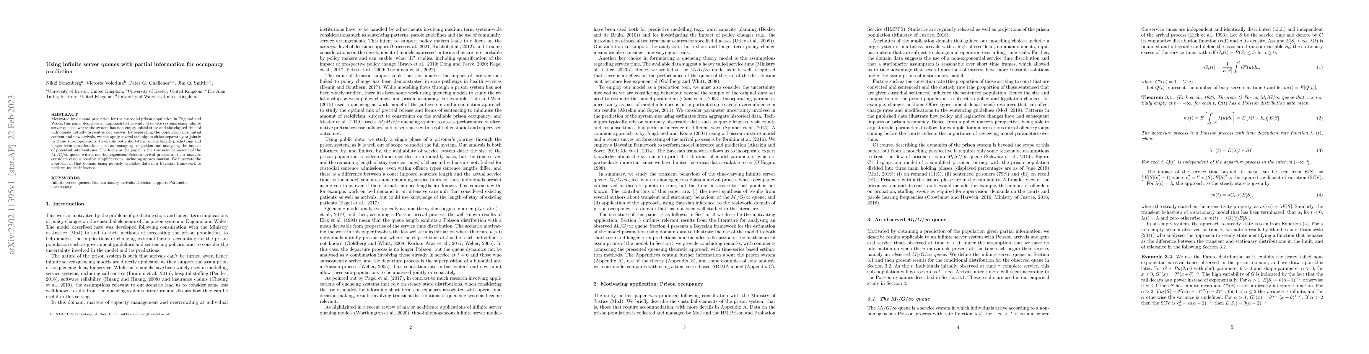 Thumbnail for Using infinite server queues with partial information for occupancy
  prediction