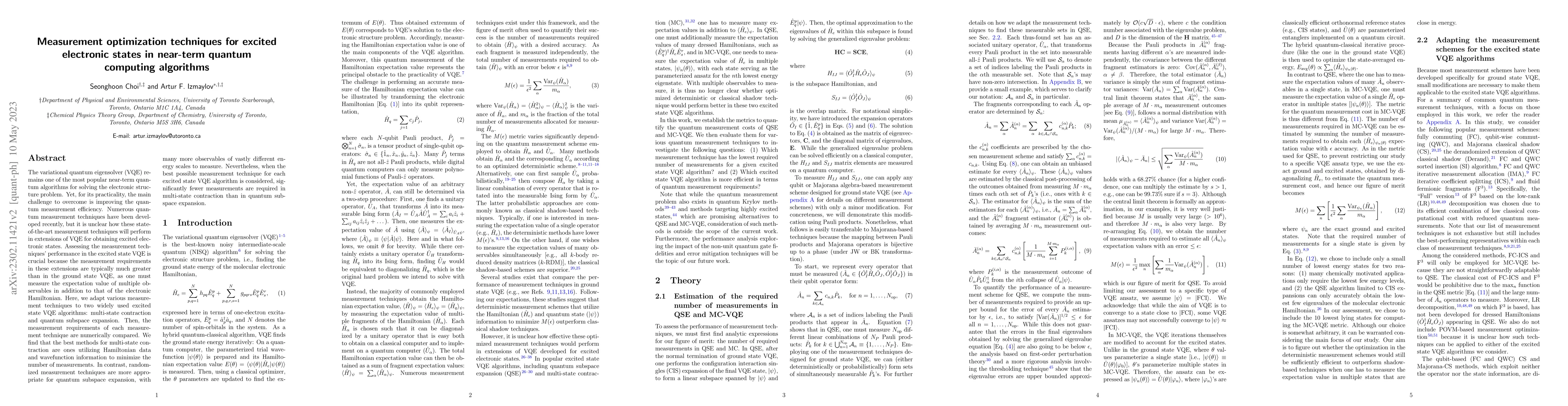 Thumbnail for Measurement optimization techniques for excited electronic states in
  near-term quantum computing algorithms