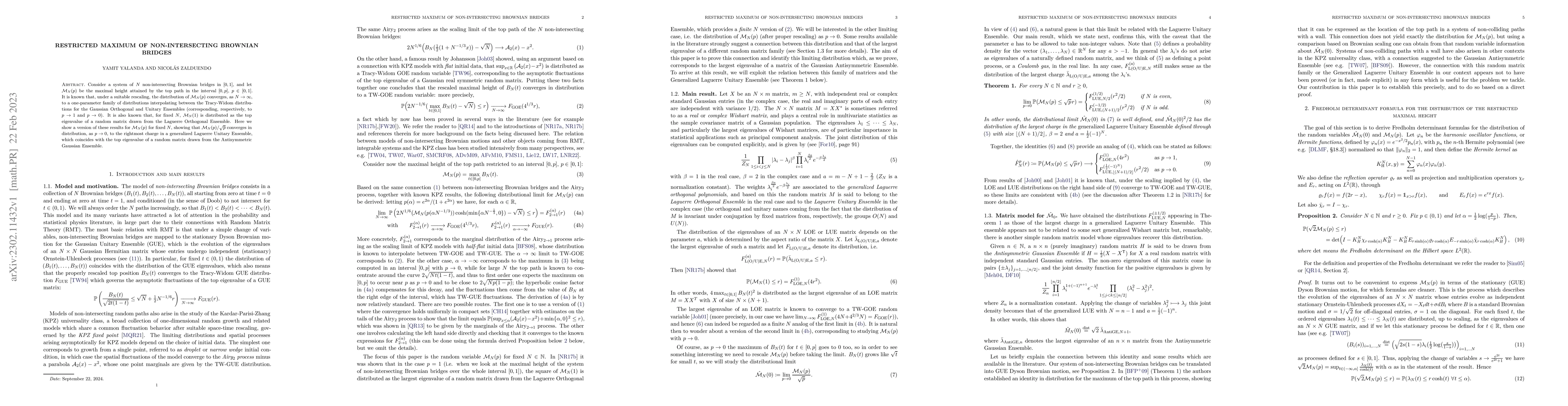 Thumbnail for Restricted Maximum of Non-Intersecting Brownian Bridges