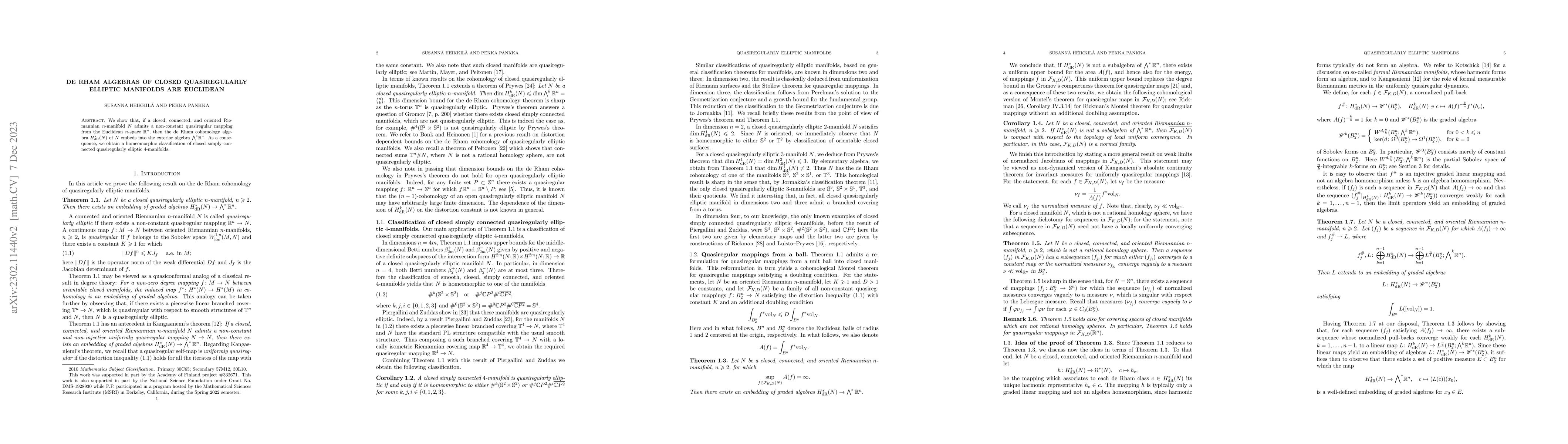 Thumbnail for De Rham algebras of closed quasiregularly elliptic manifolds are
  Euclidean