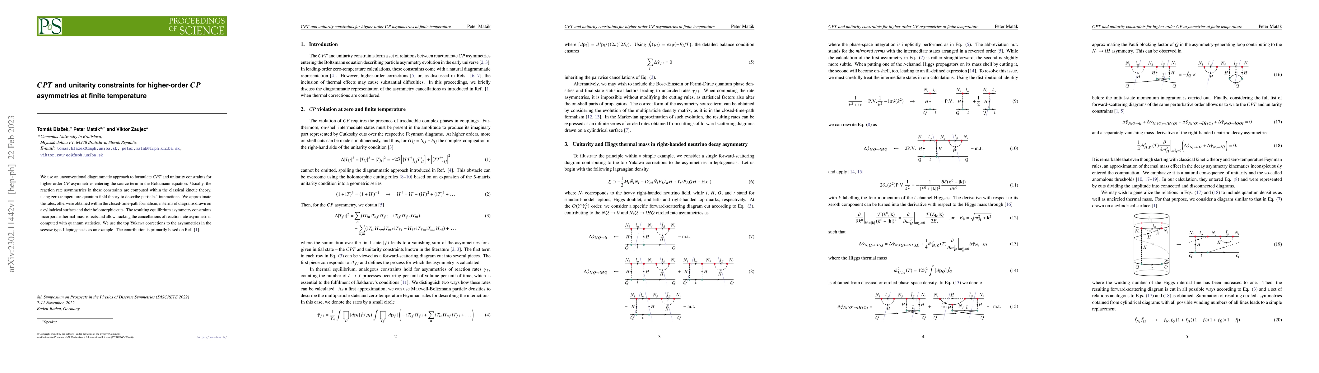 Thumbnail for $CPT$ and unitarity constraints for higher-order $CP$ asymmetries at
  finite temperature