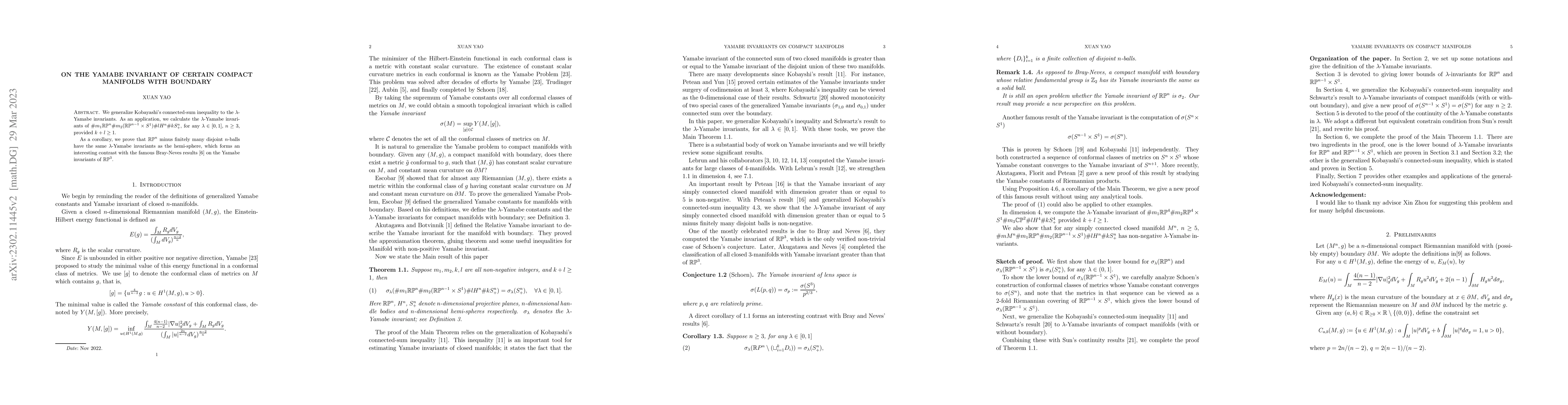 Thumbnail for On the Yamabe invariant of certain compact manifolds with boundary