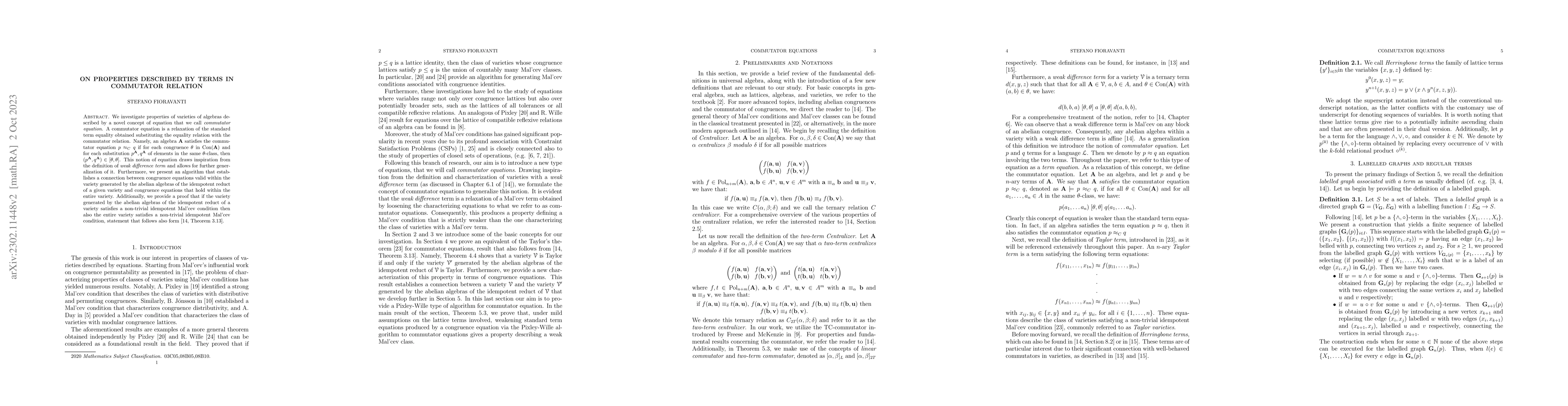 Thumbnail for On properties described by terms in commutator relation
