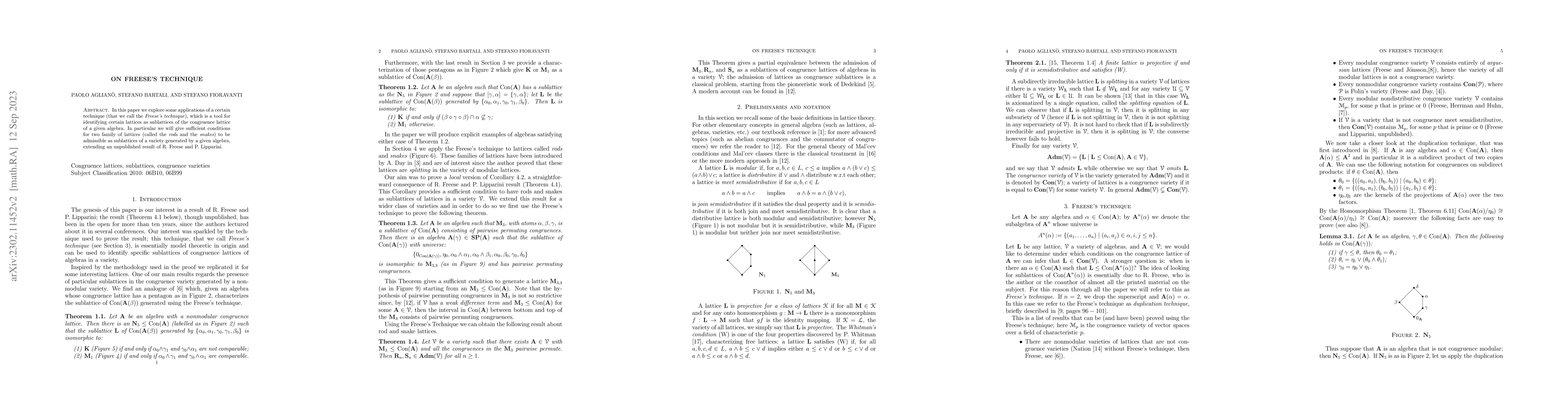 Thumbnail for On Freese's technique