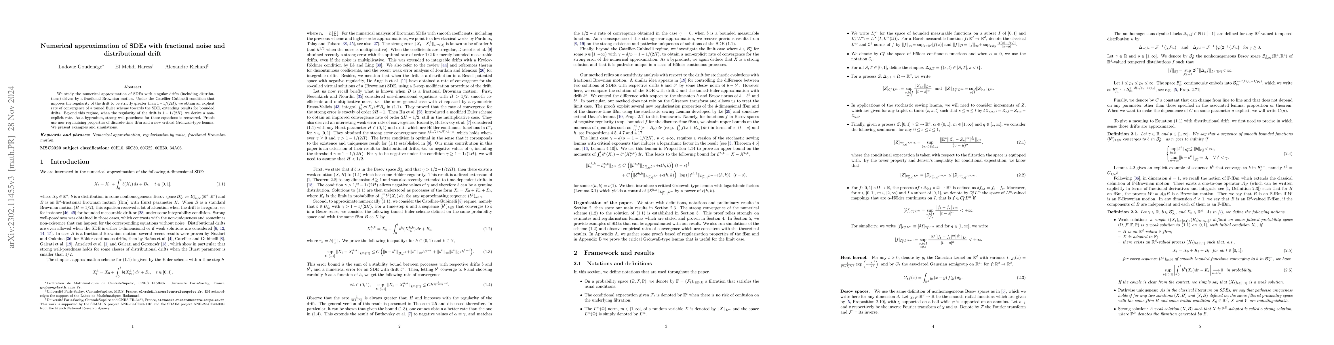 Thumbnail for Numerical approximation of SDEs with fractional noise and distributional
  drift