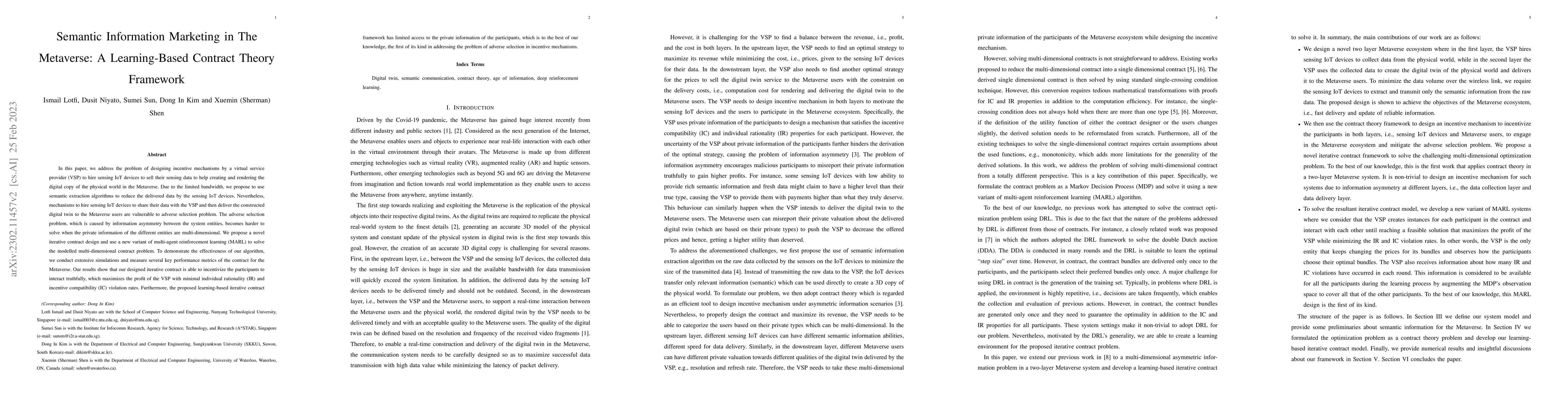 Thumbnail for Semantic Information Marketing in The Metaverse: A Learning-Based
  Contract Theory Framework