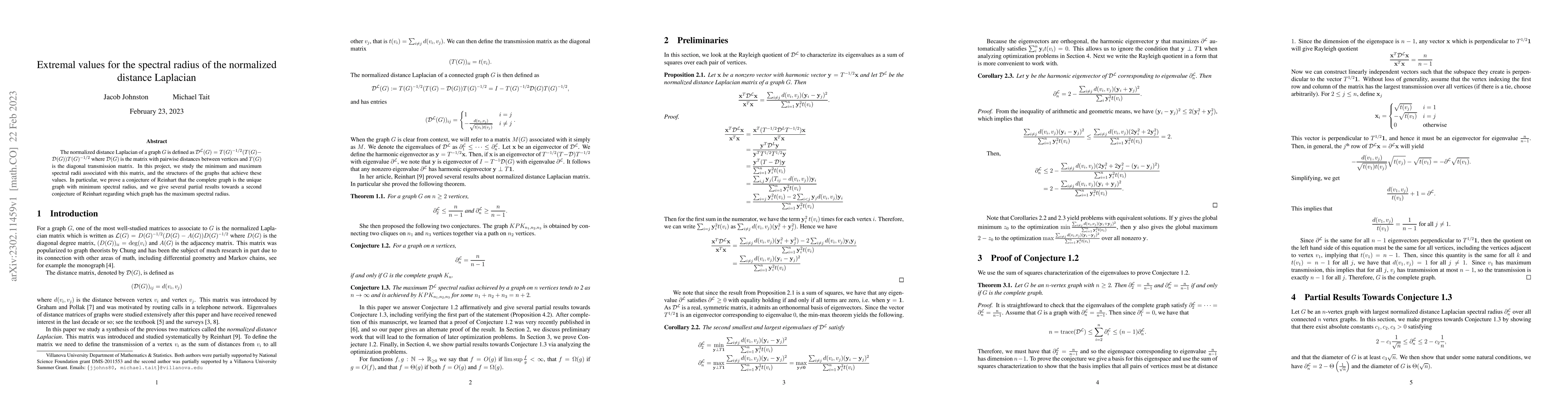 Thumbnail for Extremal values for the spectral radius of the normalized distance
  Laplacian