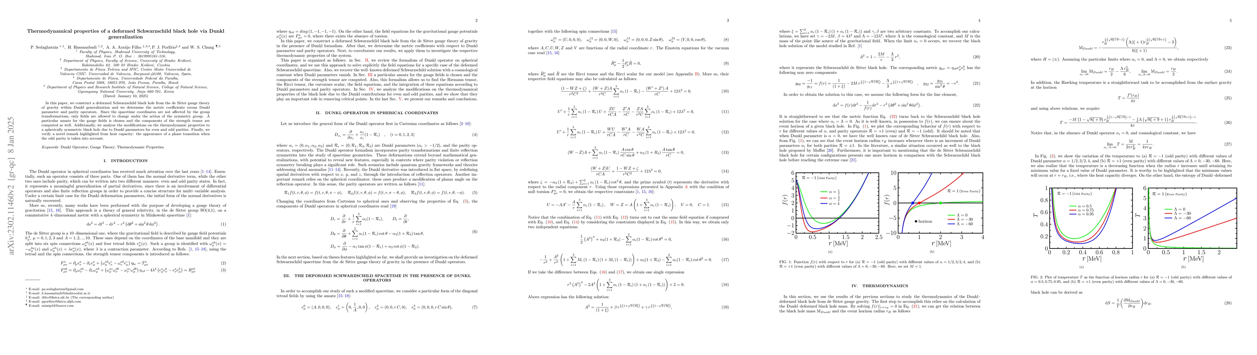 Thumbnail for Thermodynamical properties of a deformed Schwarzschild black hole via
  Dunkl generalization