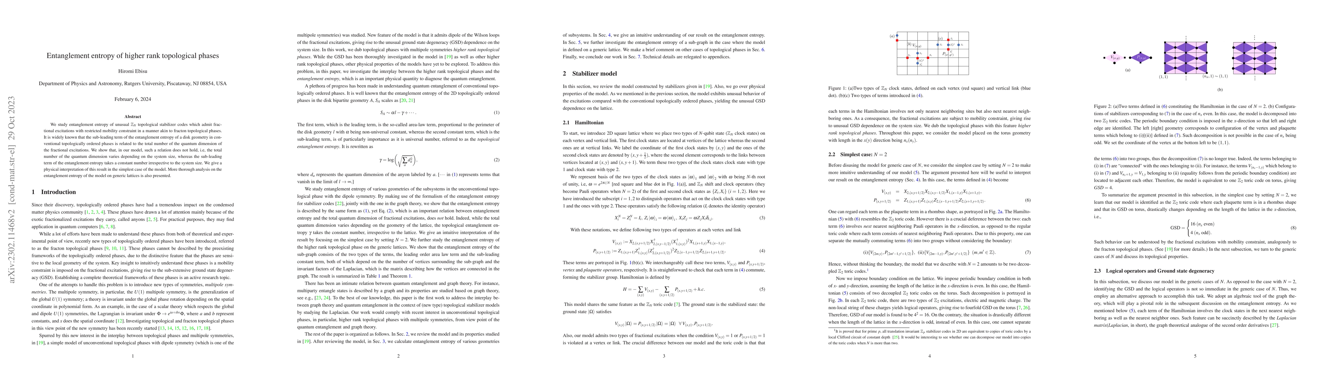 Thumbnail for Entanglement entropy of higher rank topological phases