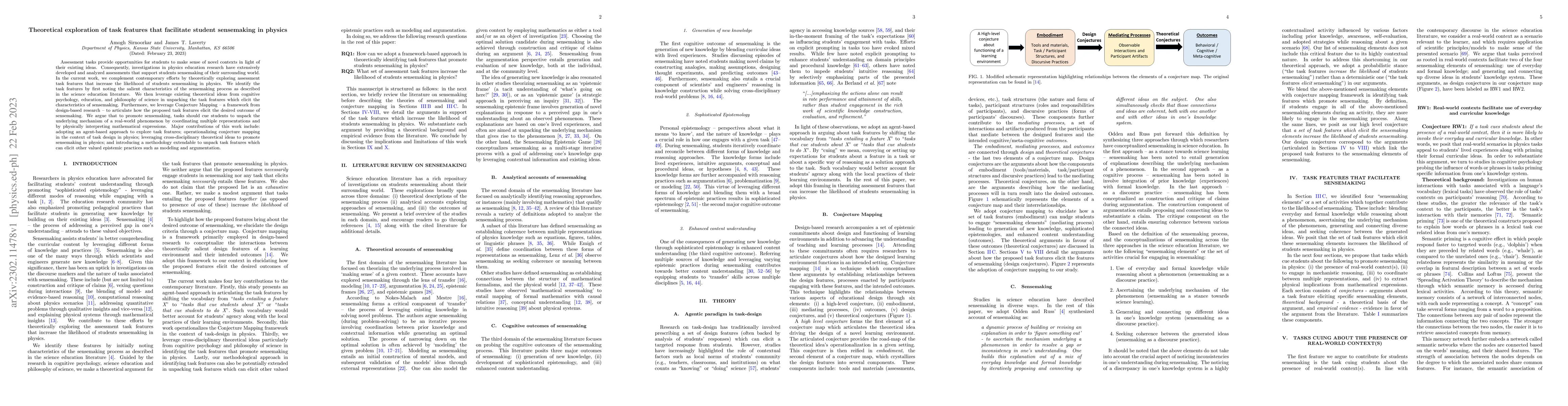 Thumbnail for Theoretical exploration of task features that facilitate student
  sensemaking in physics