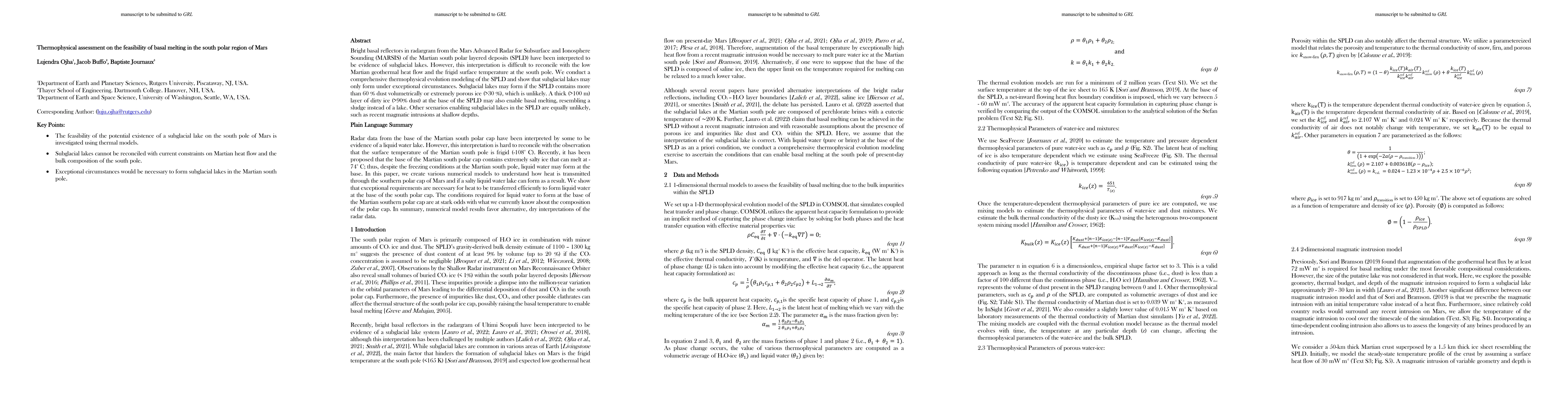 Thumbnail for Thermophysical assessment on the feasibility of basal melting in the
  south polar region of Mars