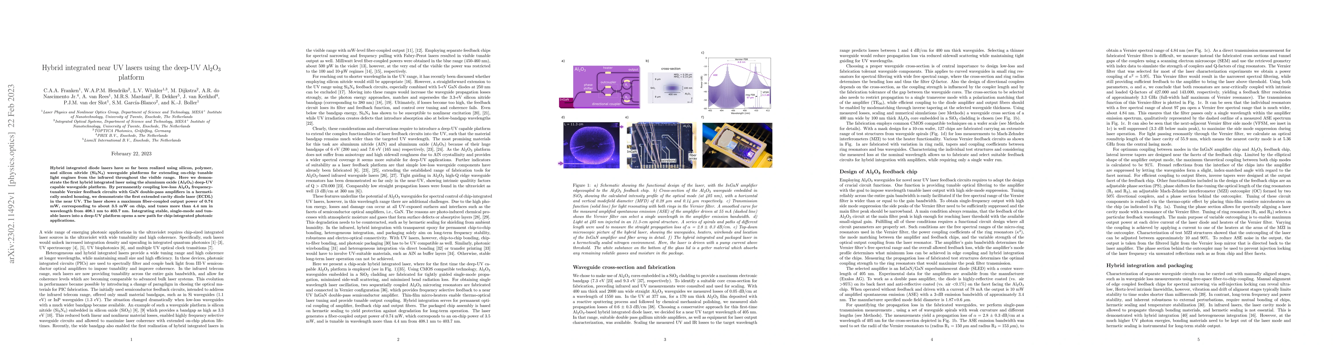 Thumbnail for Hybrid integrated near UV lasers using the deep-UV Al2O3 platform