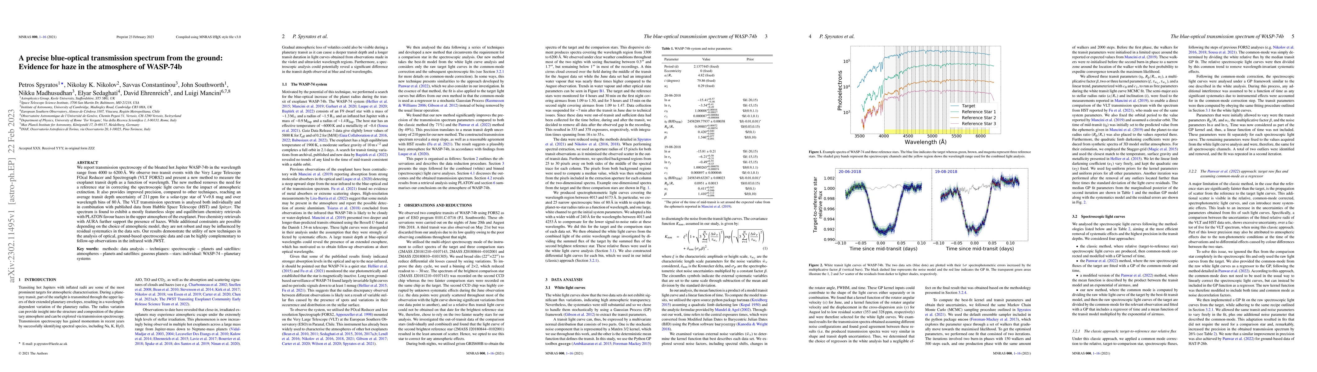 Thumbnail for A precise blue-optical transmission spectrum from the ground: Evidence
  for haze in the atmosphere of WASP-74b