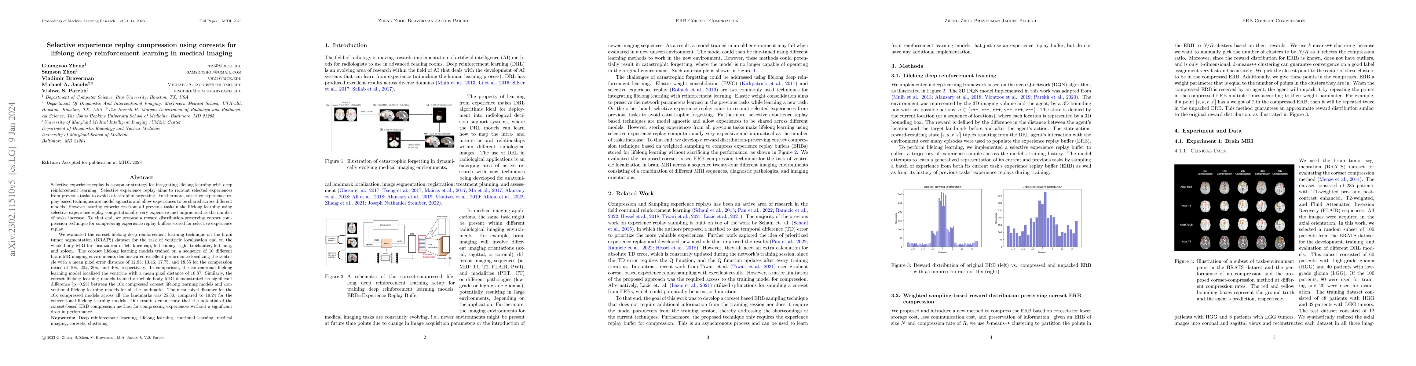 Thumbnail for Selective experience replay compression using coresets for lifelong deep
  reinforcement learning in medical imaging