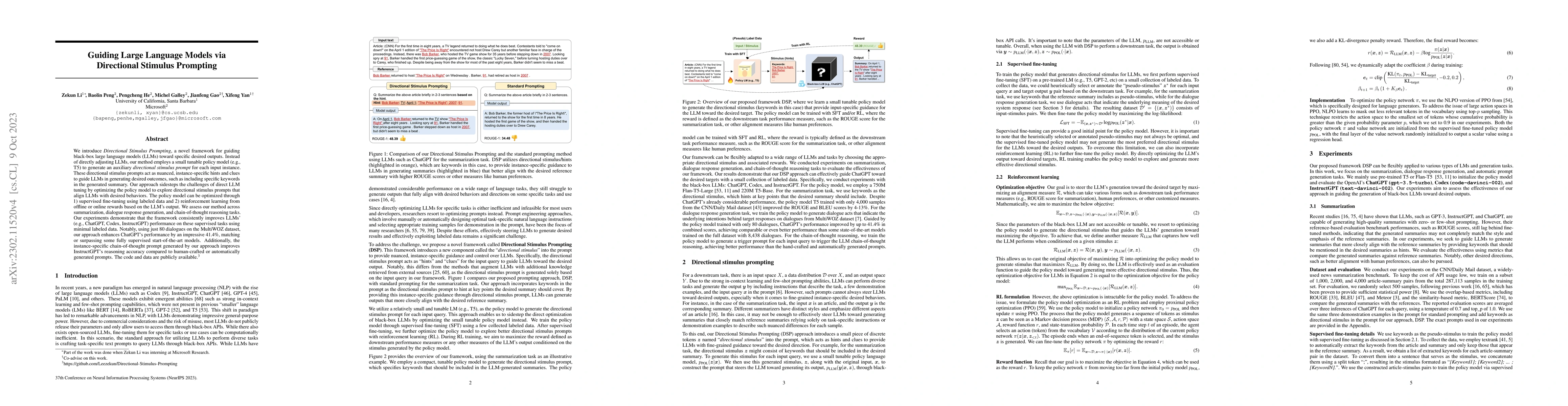Thumbnail for Guiding Large Language Models via Directional Stimulus Prompting