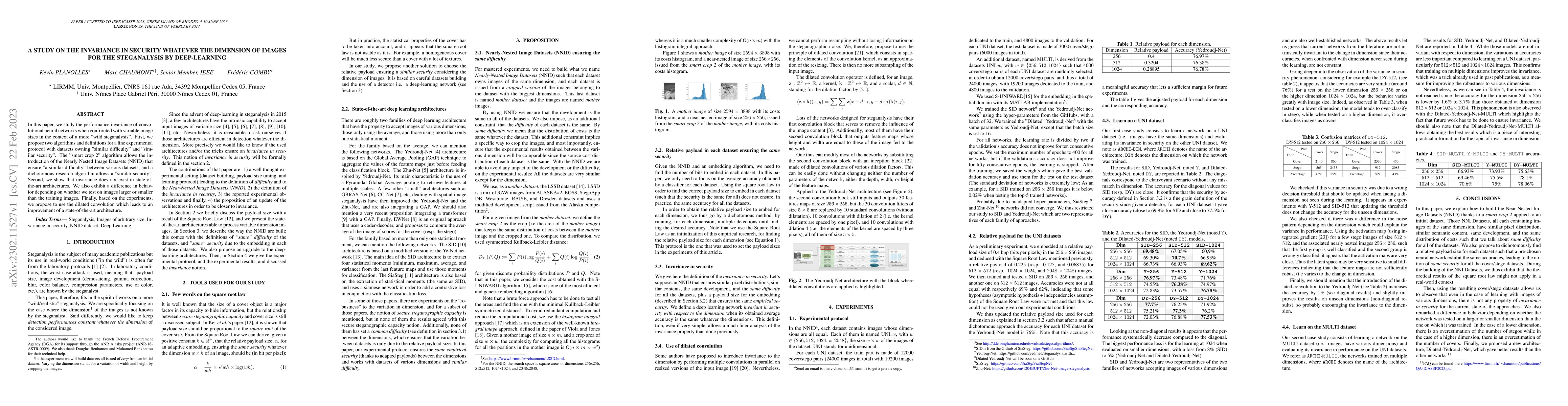Thumbnail for A study on the invariance in security whatever the dimension of images
  for the steganalysis by deep-learning