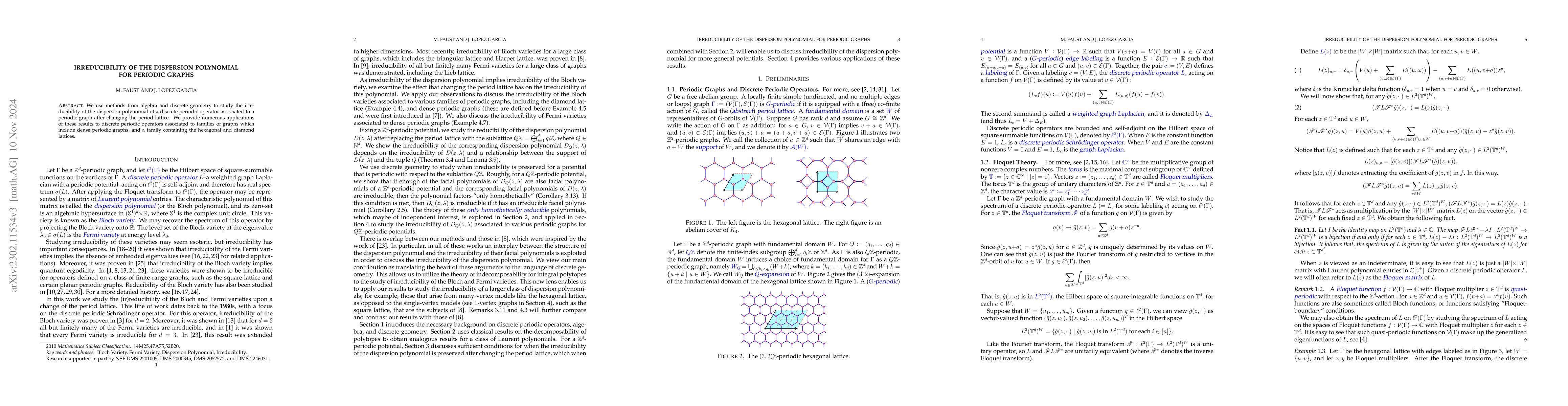 Thumbnail for Irreducibility of the Dispersion Polynomial for Periodic Graphs
