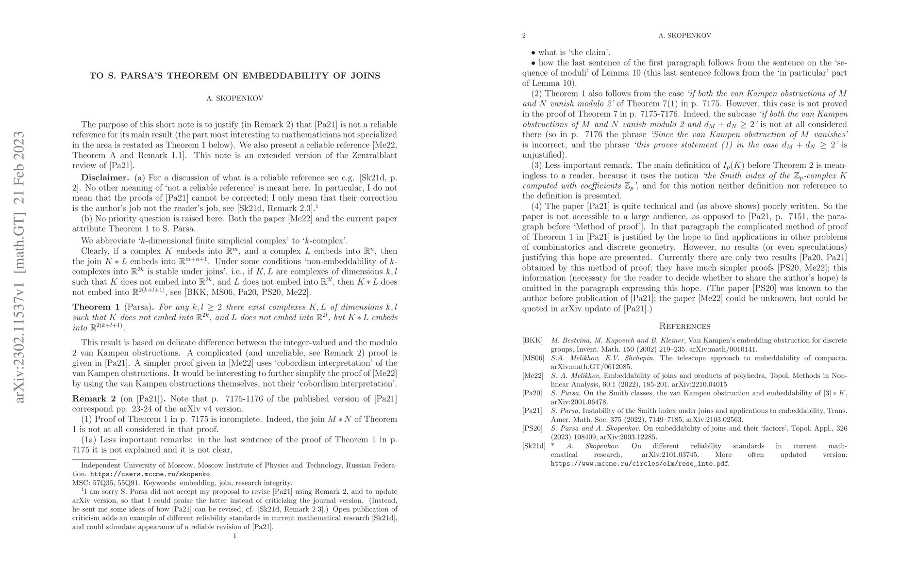 Thumbnail for To S. Parsa's theorem on embeddability of joins