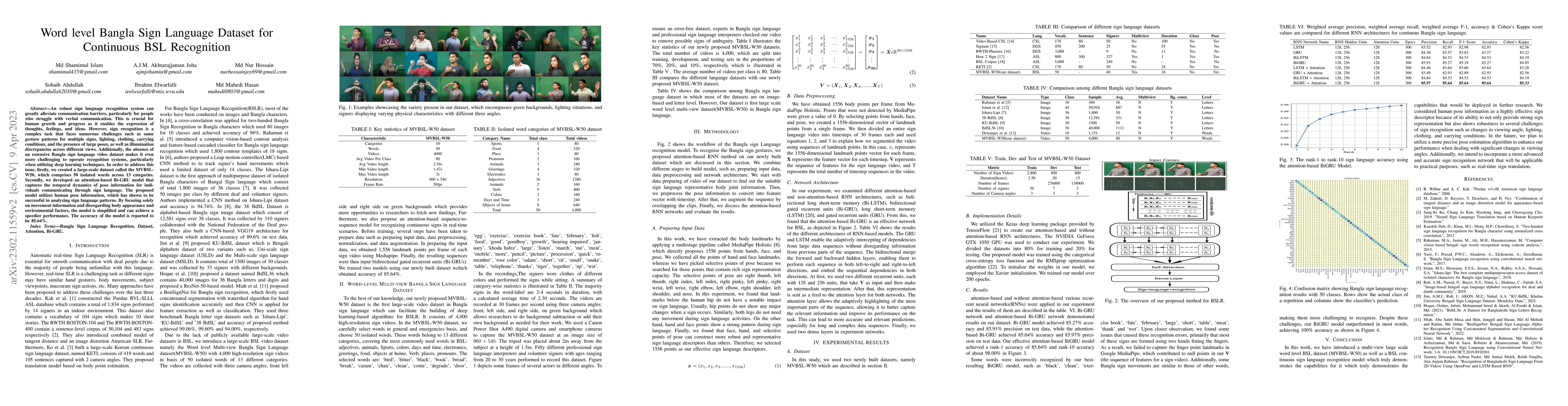 Thumbnail for Word level Bangla Sign Language Dataset for Continuous BSL Recognition