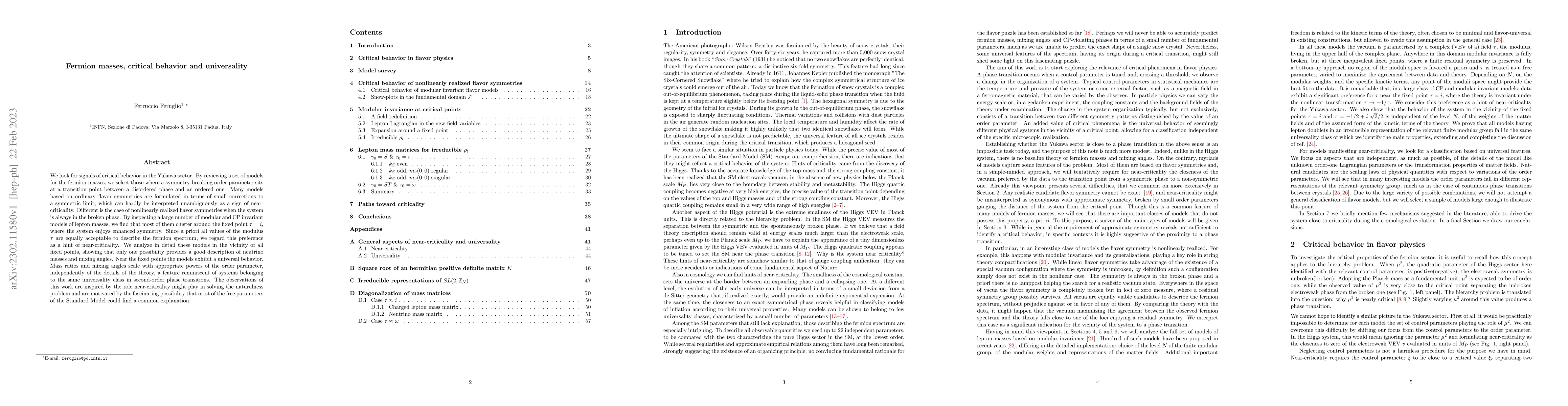 Thumbnail for Fermion masses, critical behavior and universality
