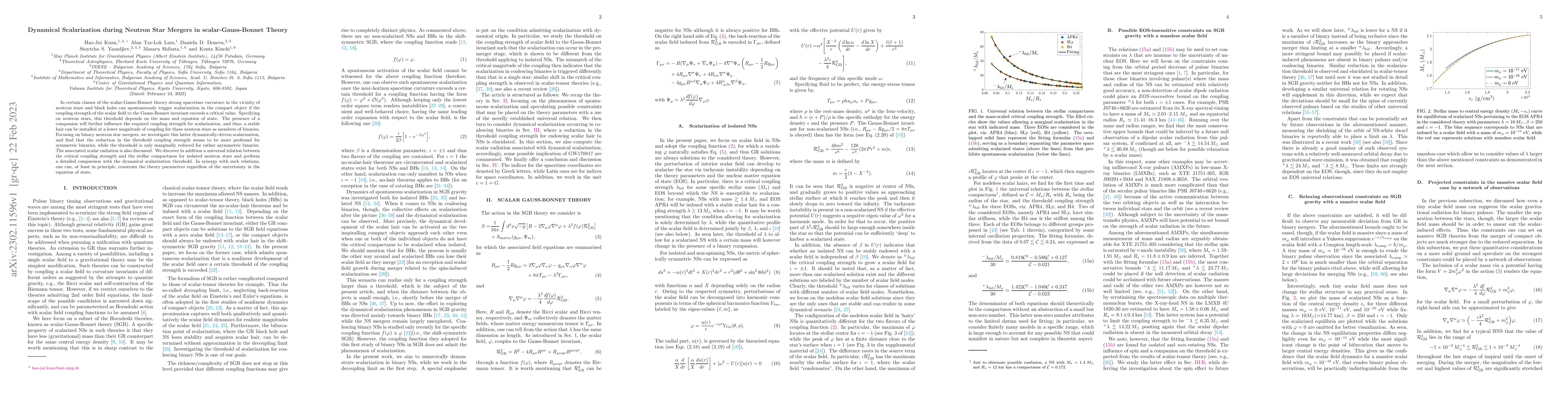 Thumbnail for Dynamical Scalarization during Neutron Star Mergers in
  scalar-Gauss-Bonnet Theory