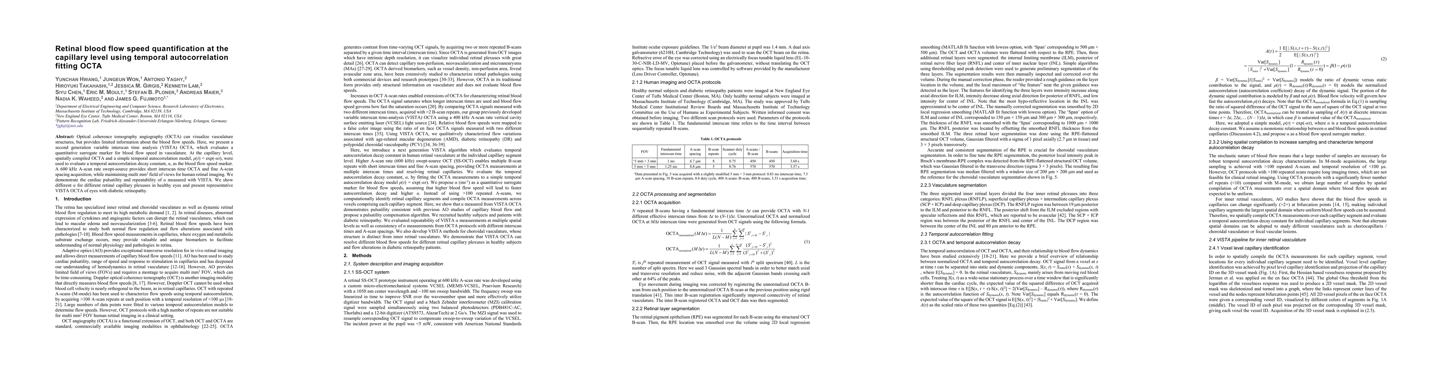 Thumbnail for Retinal blood flow speed quantification at the capillary level using
  temporal autocorrelation fitting OCTA