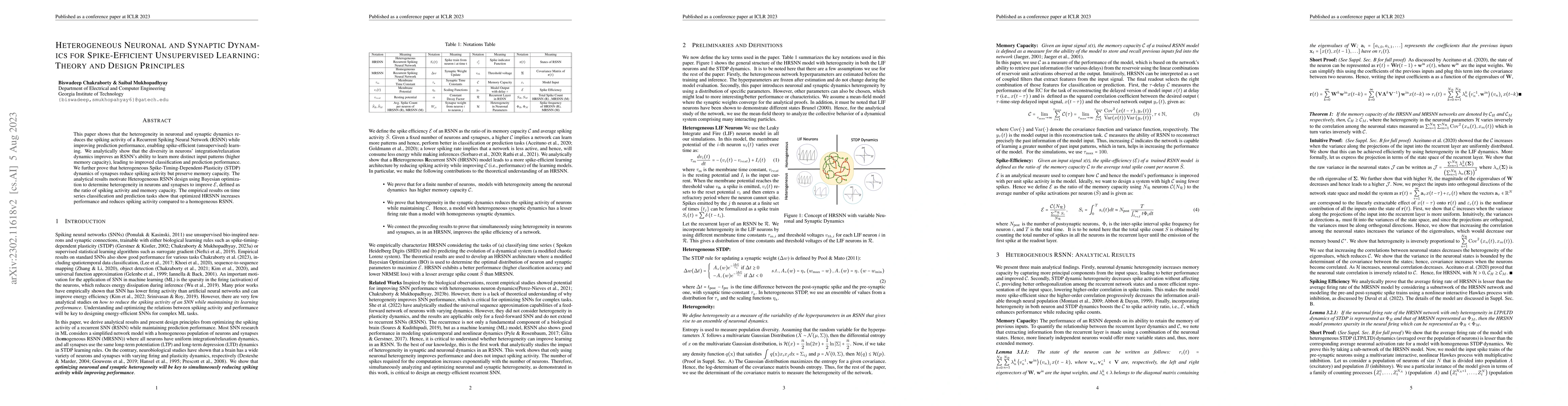 Thumbnail for Heterogeneous Neuronal and Synaptic Dynamics for Spike-Efficient
  Unsupervised Learning: Theory and Design Principles