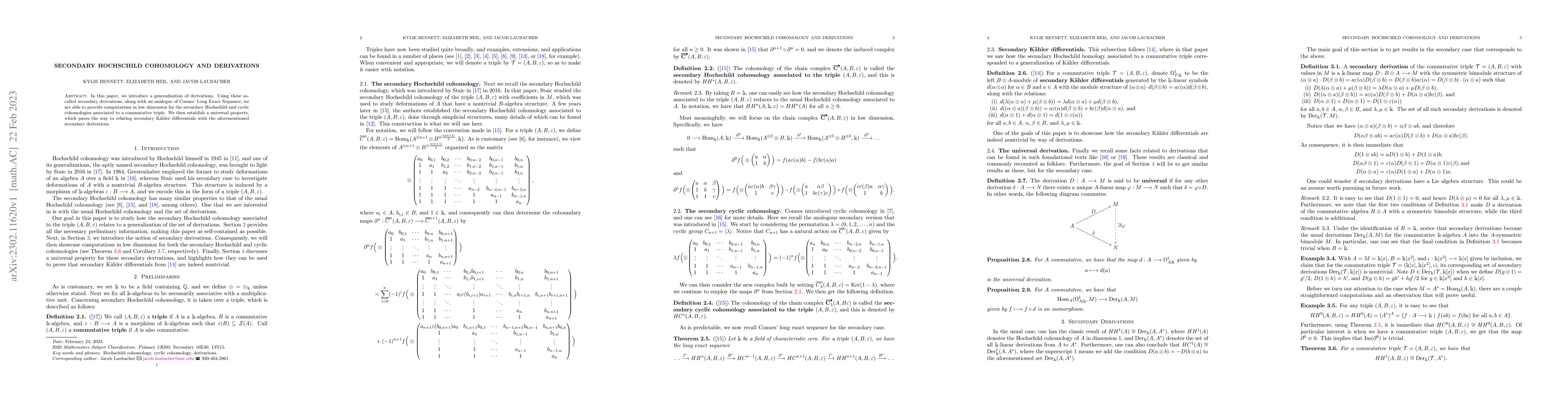 Thumbnail for Secondary Hochschild cohomology and derivations