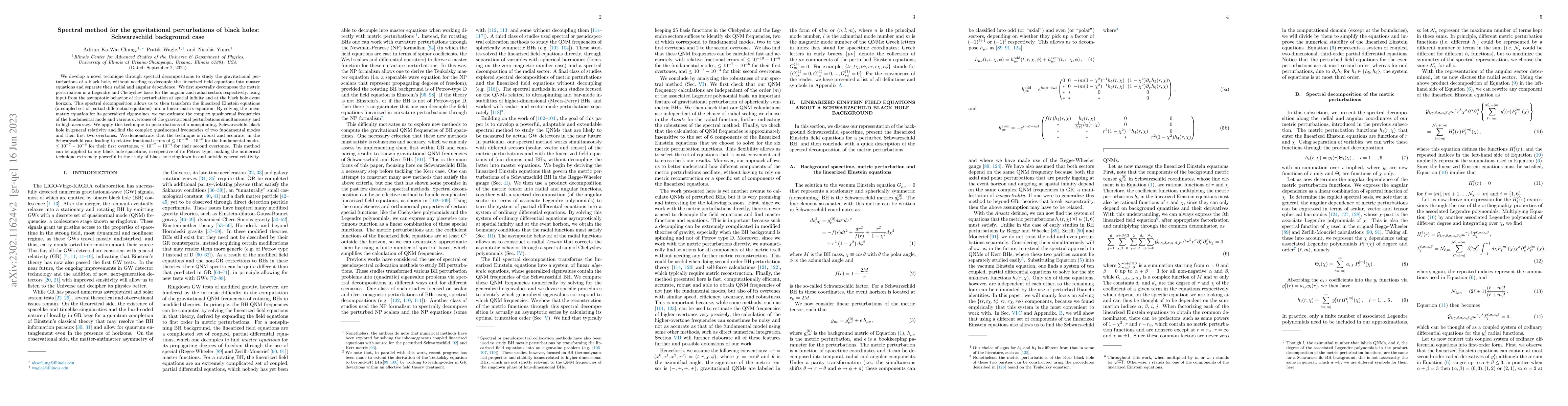 Thumbnail for Spectral Method for the Gravitational Perturbations of Black Holes:
  Schwarzschild Background Case