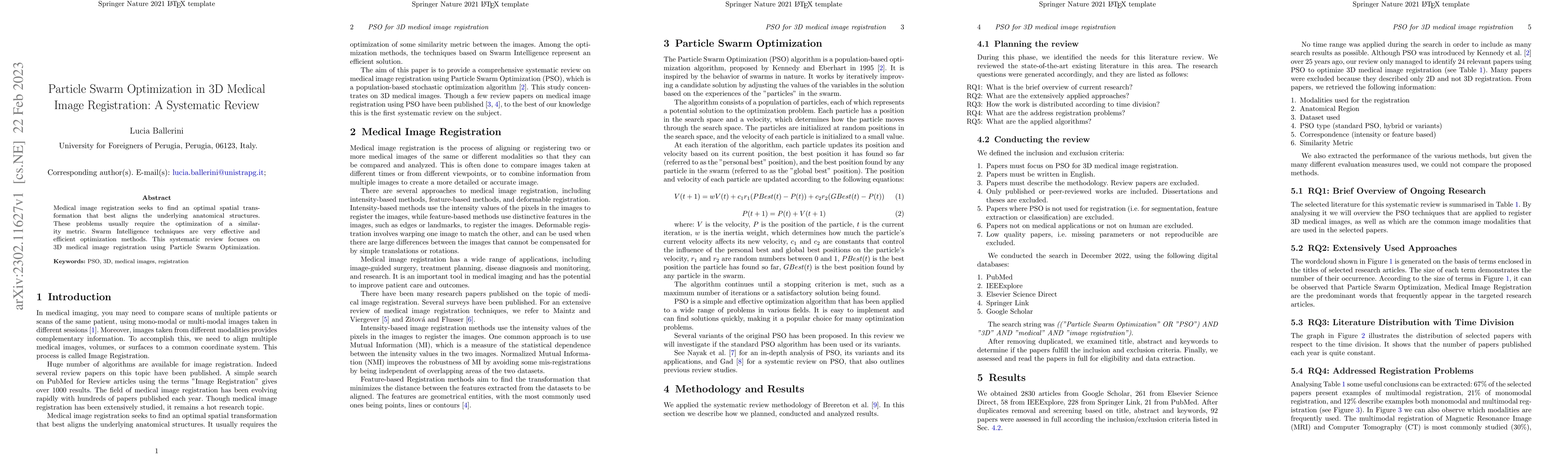 Thumbnail for Particle Swarm Optimization in 3D Medical Image Registration: A
  Systematic Review