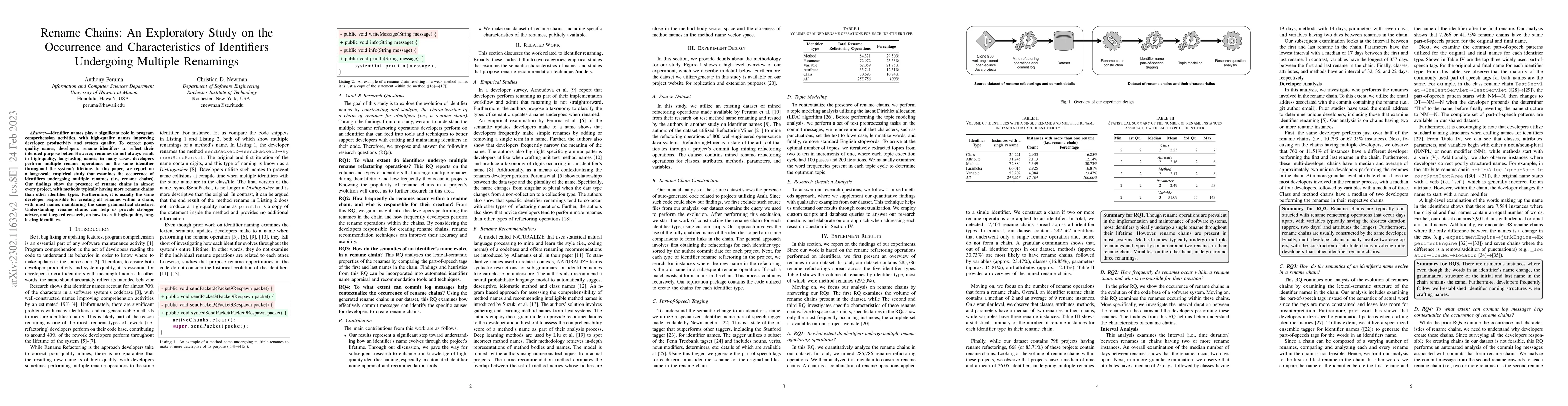 Thumbnail for Rename Chains: An Exploratory Study on the Occurrence and
  Characteristics of Identifiers Undergoing Multiple Renamings