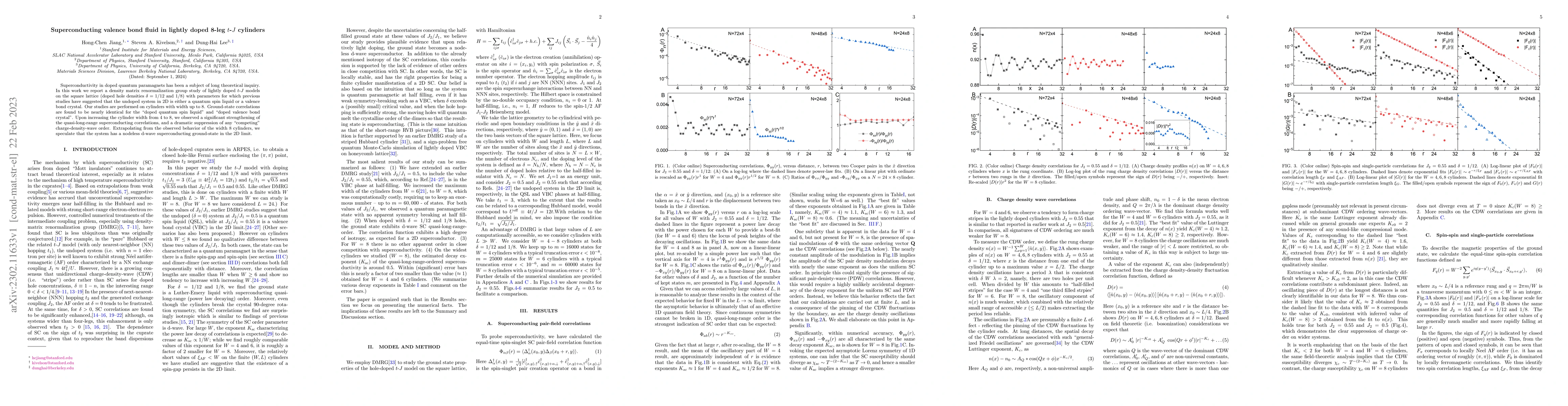 Thumbnail for Superconducting valence bond fluid in lightly doped 8-leg $t$-$J$
  cylinders