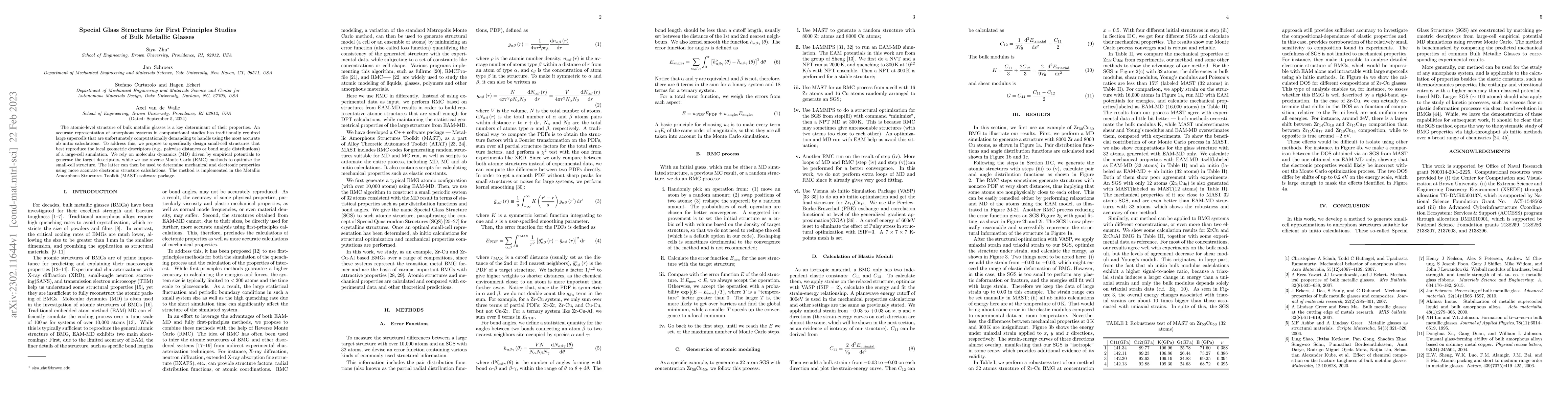Thumbnail for Special Glass Structures for First Principles Studies of Bulk Metallic
  Glasses