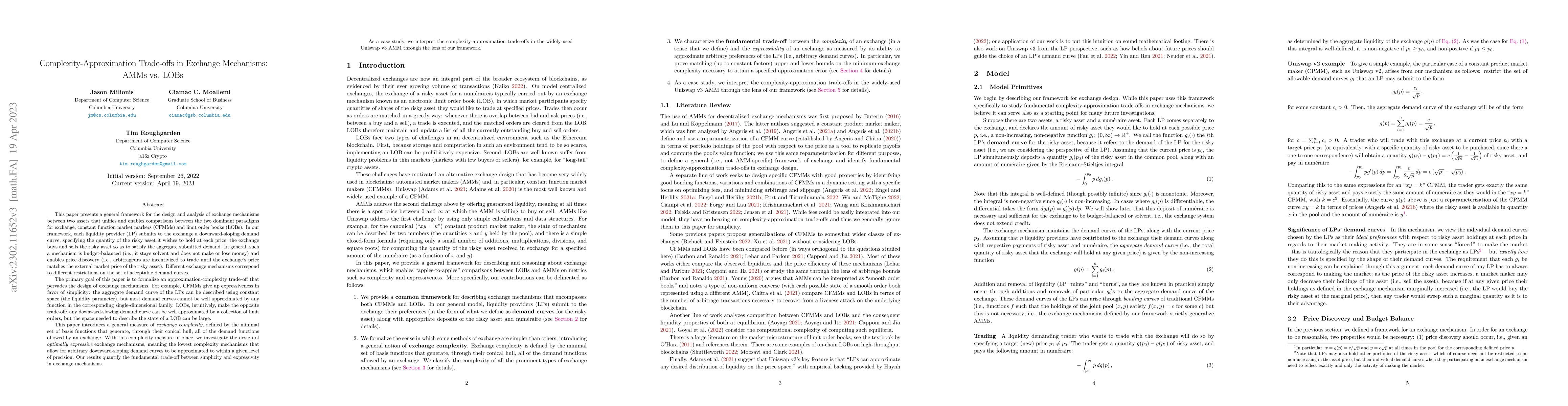 Thumbnail for Complexity-Approximation Trade-offs in Exchange Mechanisms: AMMs vs.
  LOBs