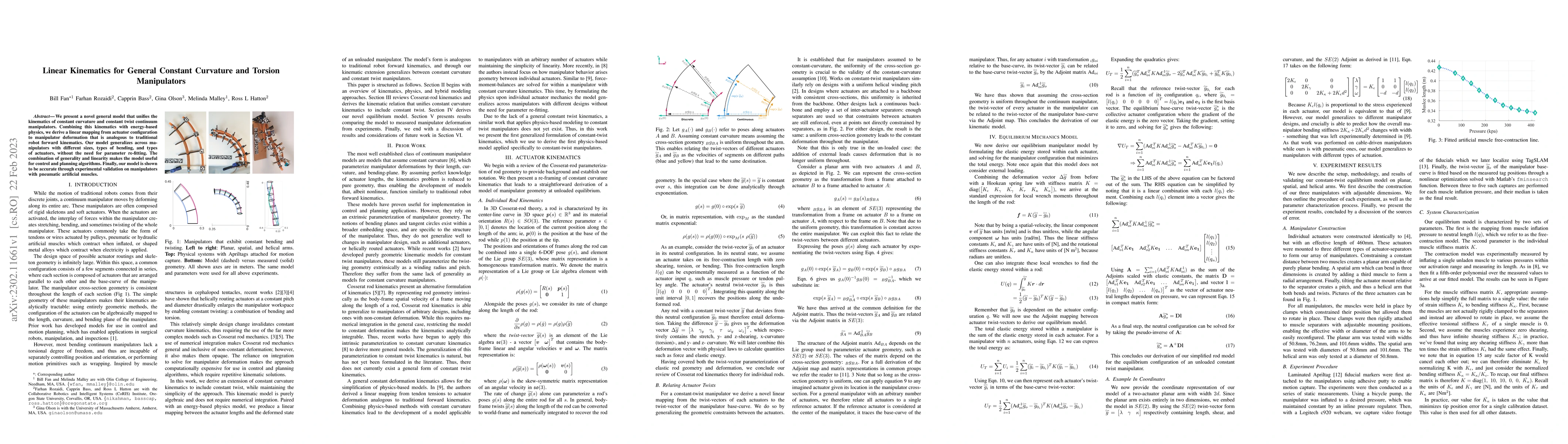 Thumbnail for Linear Kinematics for General Constant Curvature and Torsion
  Manipulators