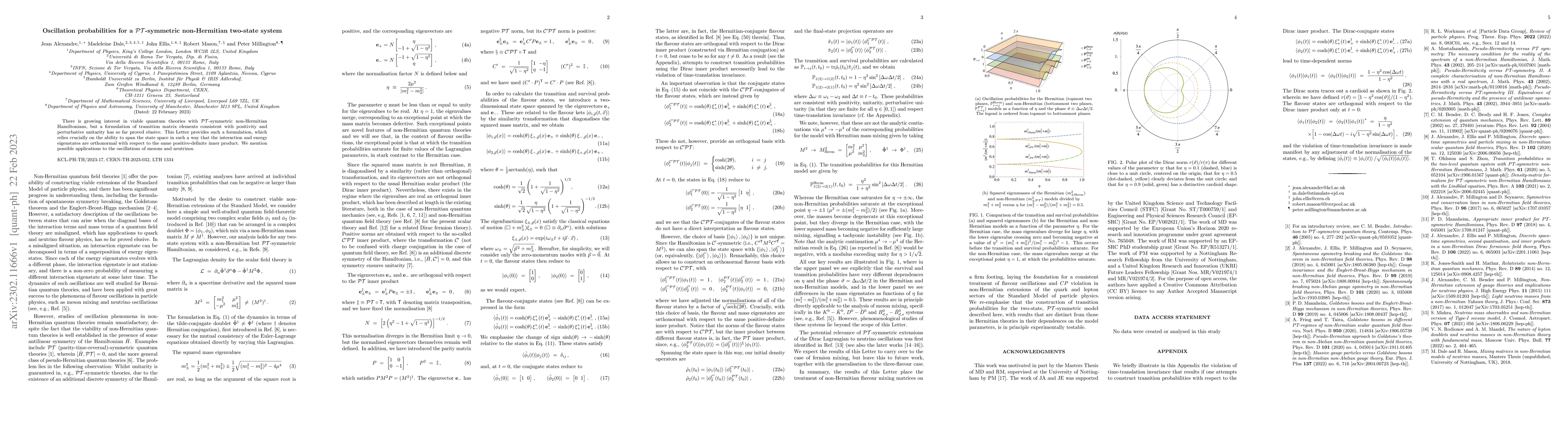 Thumbnail for Oscillation probabilities for a PT-symmetric non-Hermitian two-state
  system