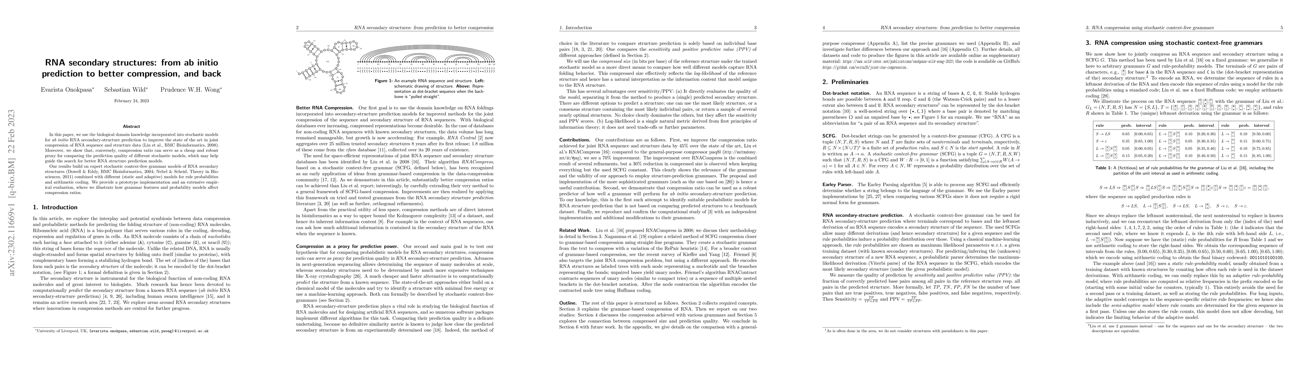 Thumbnail for RNA secondary structures: from ab initio prediction to better
  compression, and back