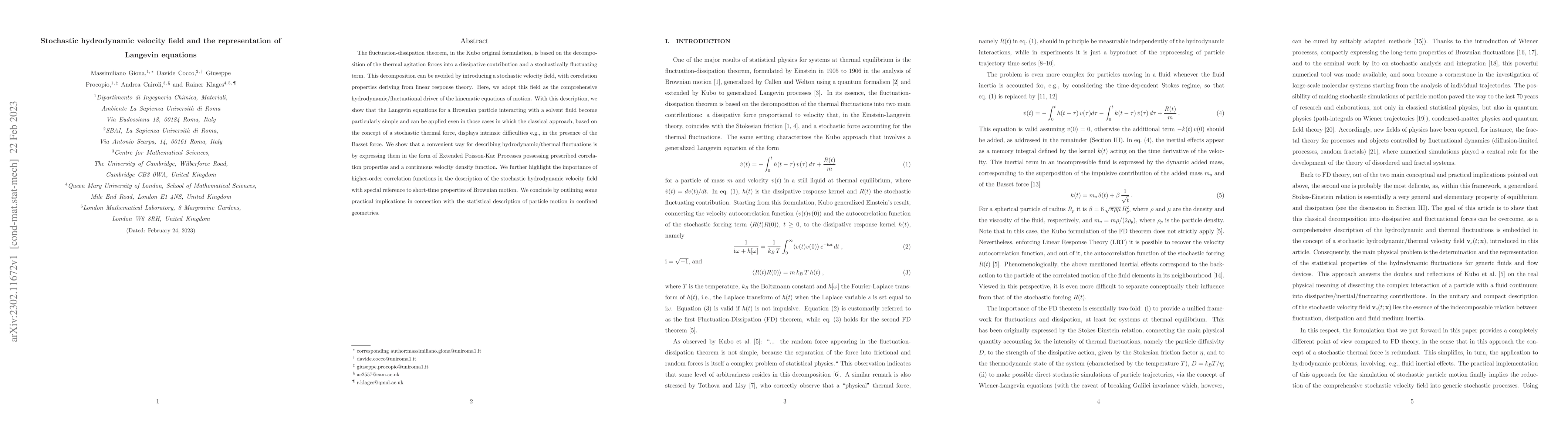 Thumbnail for Stochastic hydrodynamic velocity field and the representation of
  Langevin equations