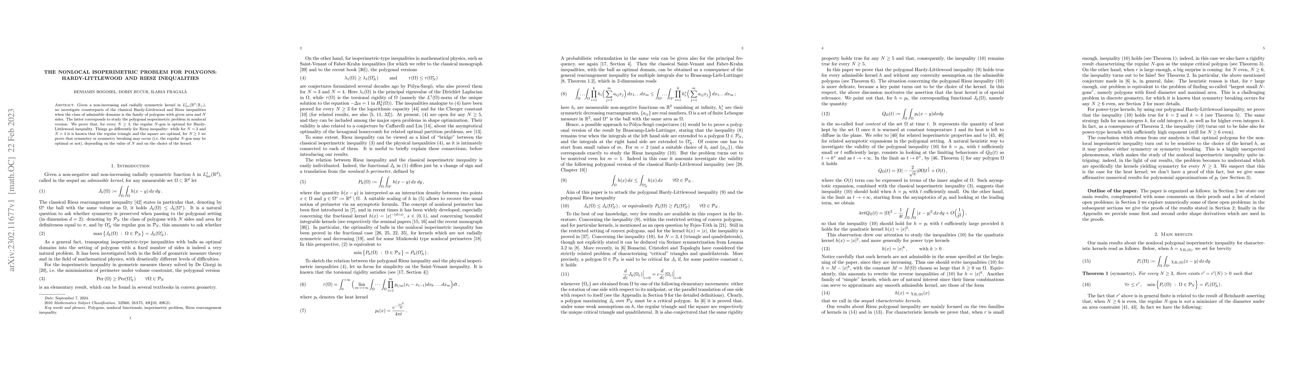 Thumbnail for The nonlocal isoperimetric problem for polygons: Hardy-Littlewood and
  Riesz inequalities