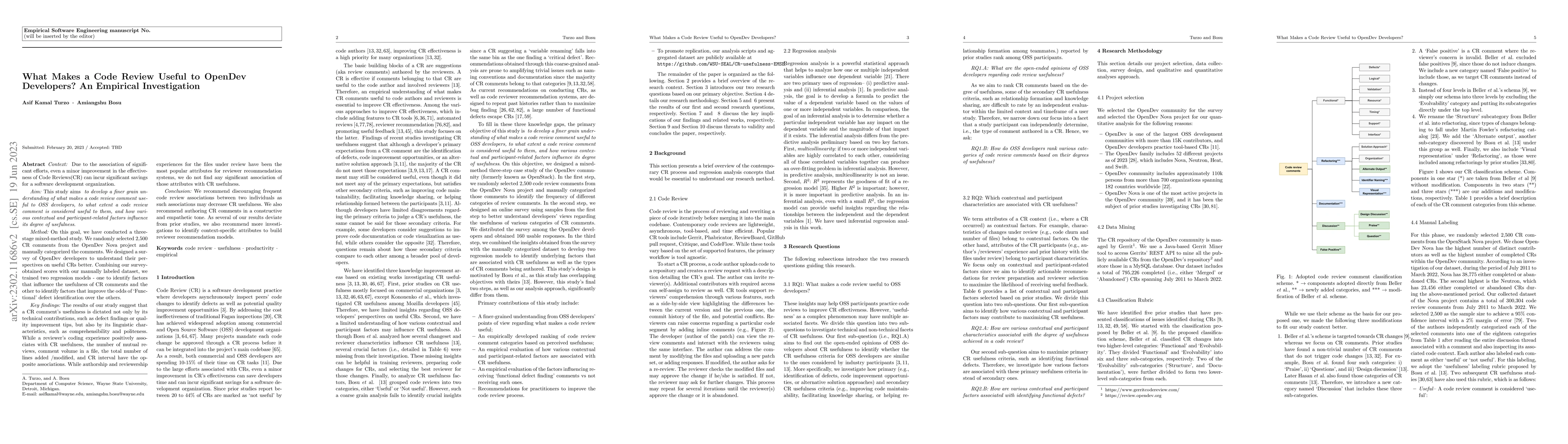 Thumbnail for What Makes a Code Review Useful to OpenDev Developers? An Empirical
  Investigation
