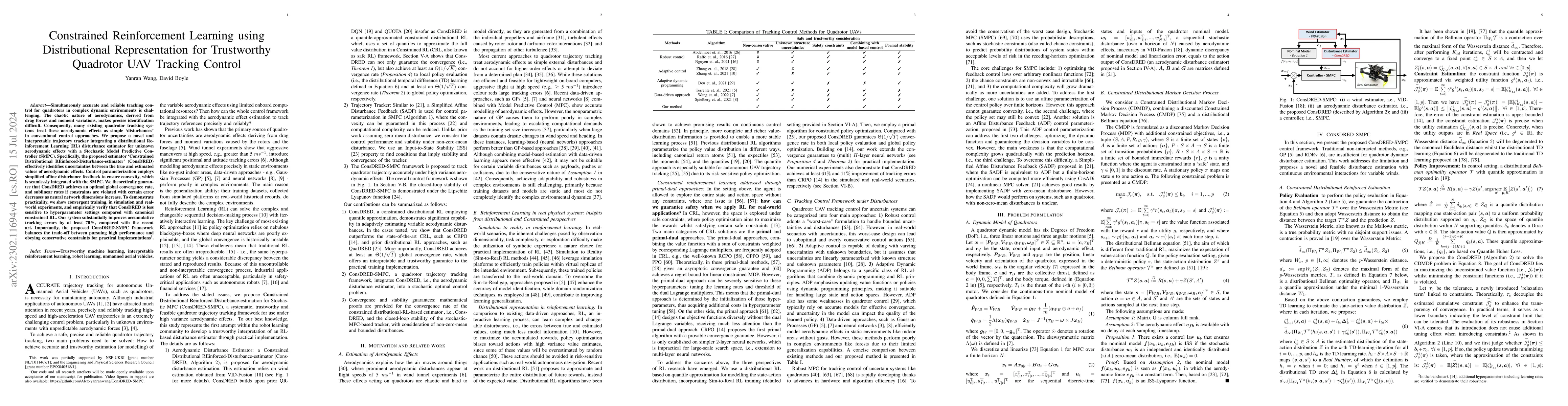 Thumbnail for Constrained Reinforcement Learning using Distributional Representation
  for Trustworthy Quadrotor UAV Tracking Control