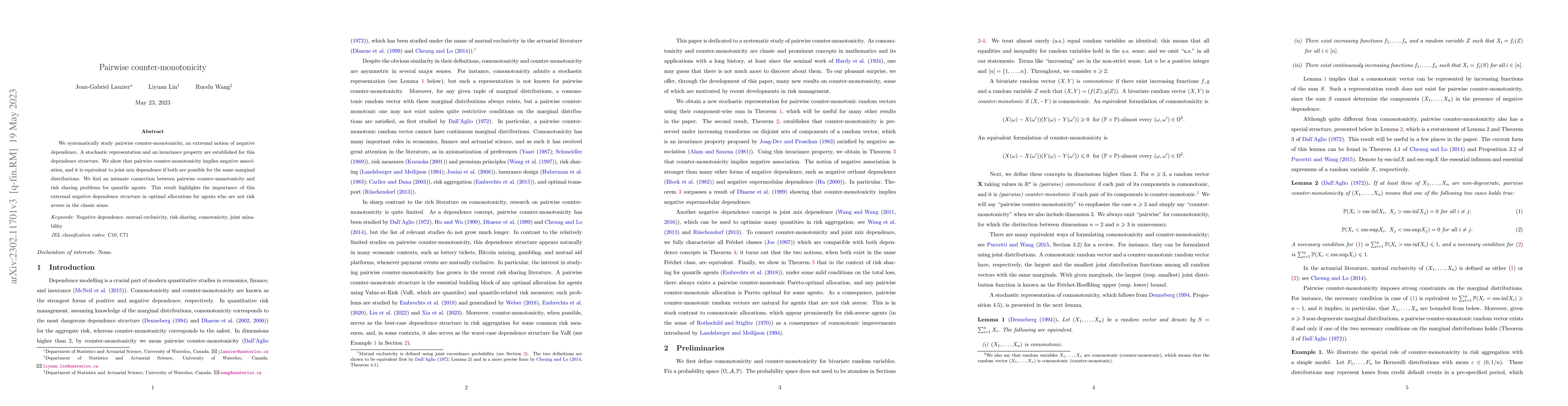 Thumbnail for Pairwise counter-monotonicity