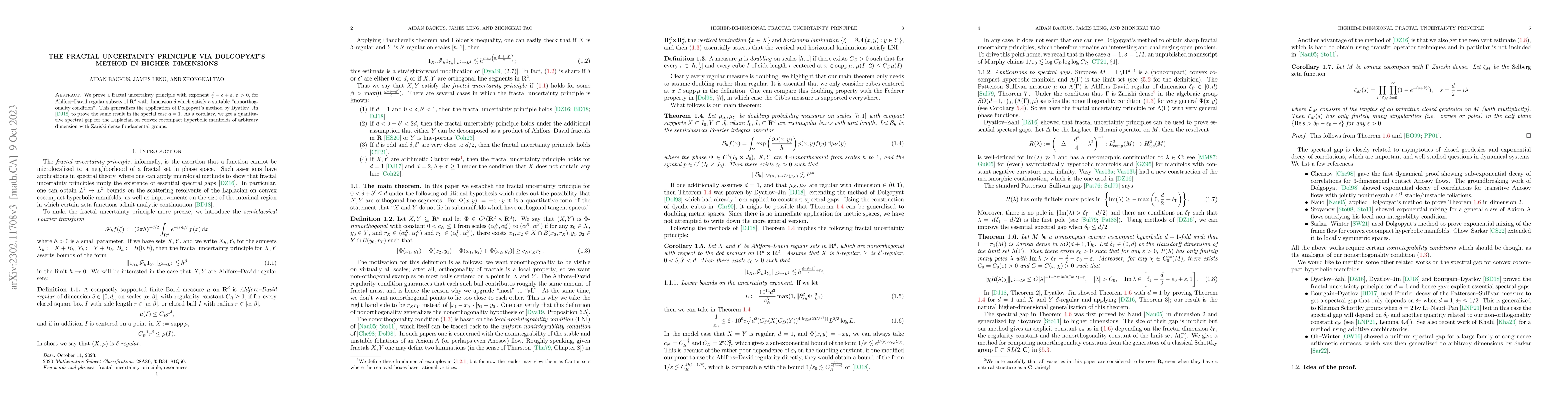 Thumbnail for The fractal uncertainty principle via Dolgopyat's method in higher
  dimensions
