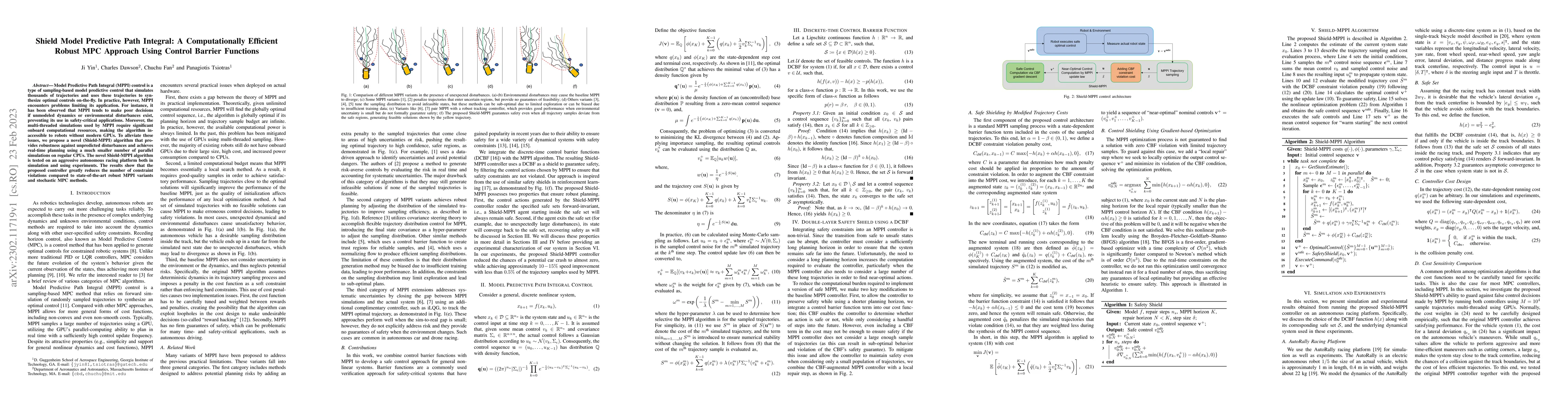 Thumbnail for Shield Model Predictive Path Integral: A Computationally Efficient
  Robust MPC Approach Using Control Barrier Functions