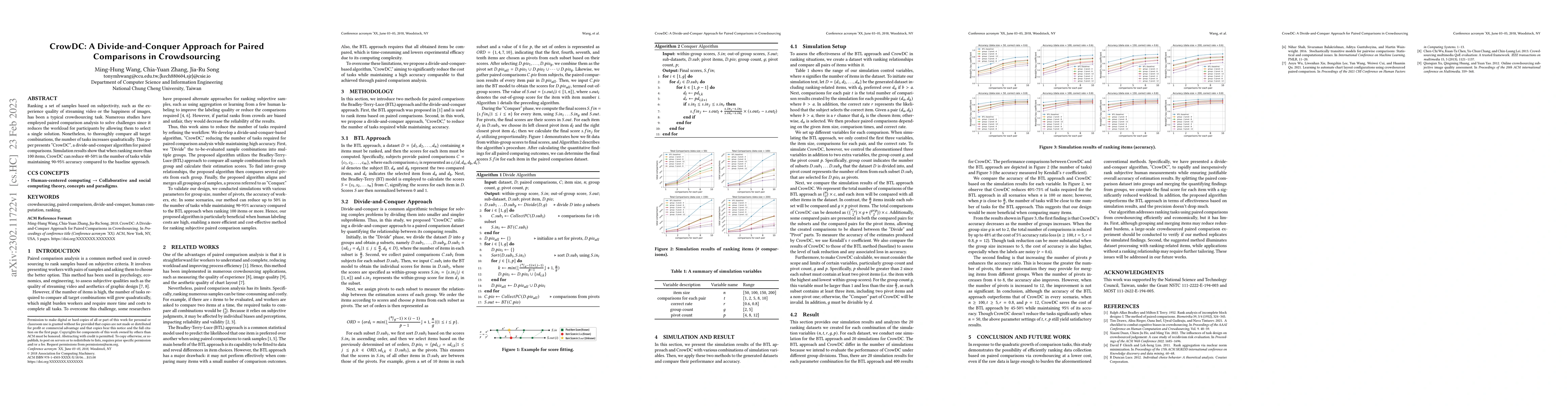 Thumbnail for CrowDC: A Divide-and-Conquer Approach for Paired Comparisons in
  Crowdsourcing