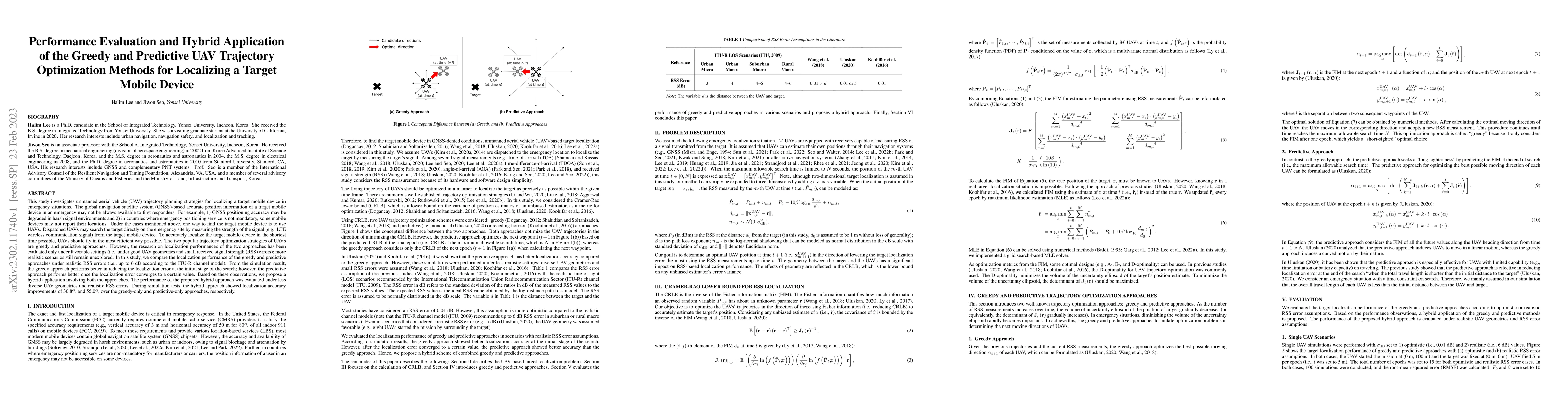 Thumbnail for Performance Evaluation and Hybrid Application of the Greedy and
  Predictive UAV Trajectory Optimization Methods for Localizing a Target Mobile
  Device