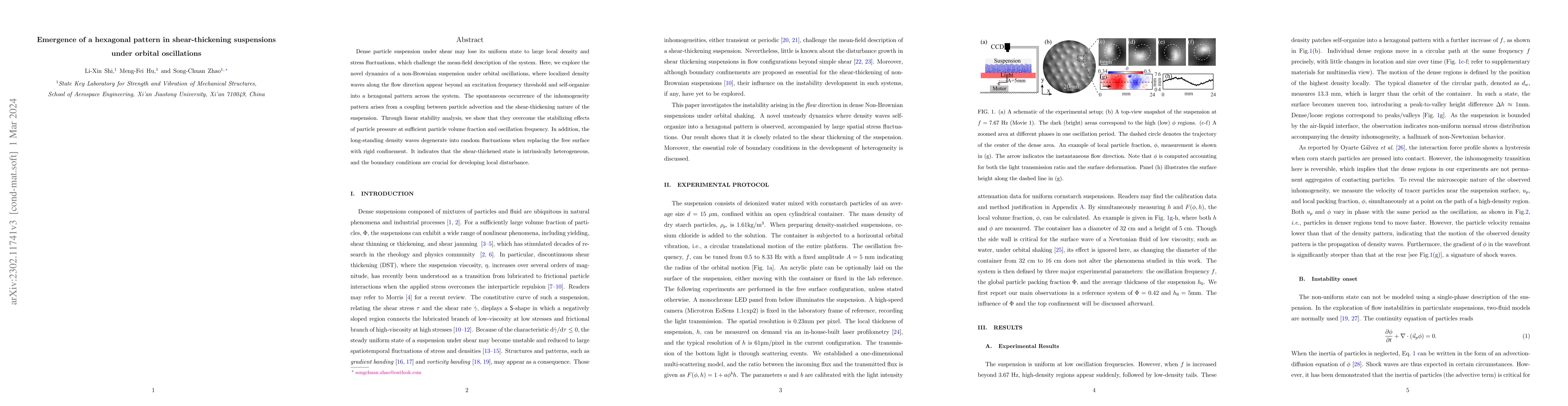 Thumbnail for Emergence of a hexagonal pattern in shear-thickening suspensions under
  orbital oscillations