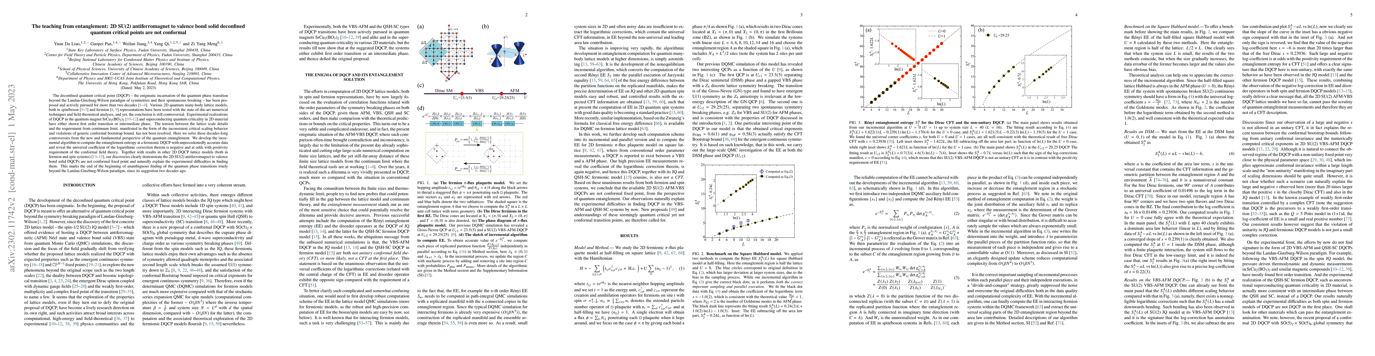 Thumbnail for The teaching from entanglement: 2D SU(2) antiferromagnet to valence bond
  solid deconfined quantum critical points are not conformal