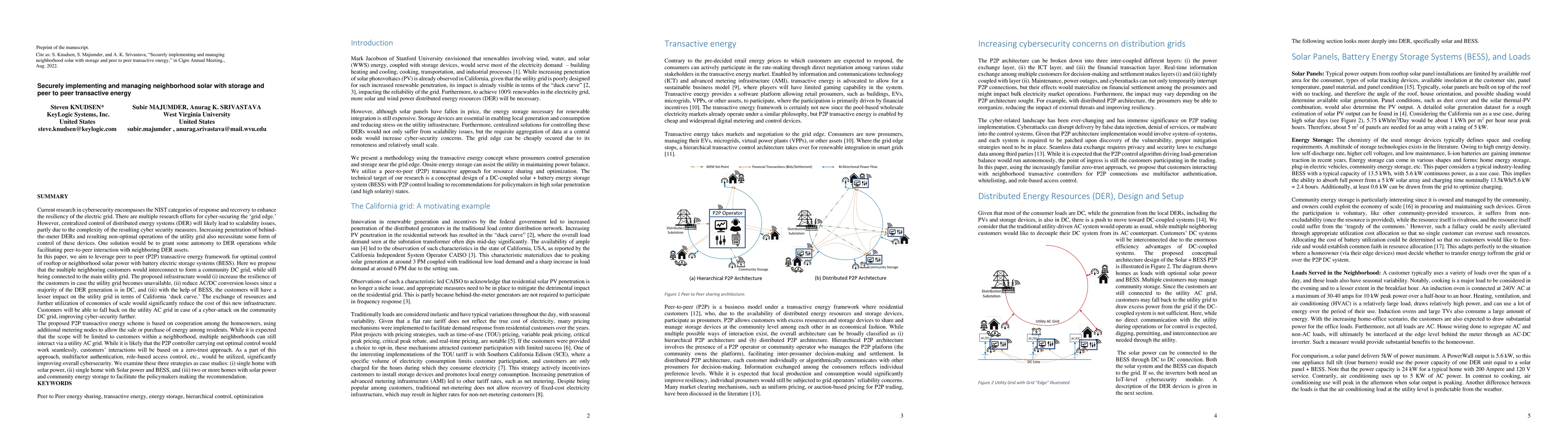 Thumbnail for Securely implementing and managing neighborhood solar with storage and
  peer to peer transactive energy