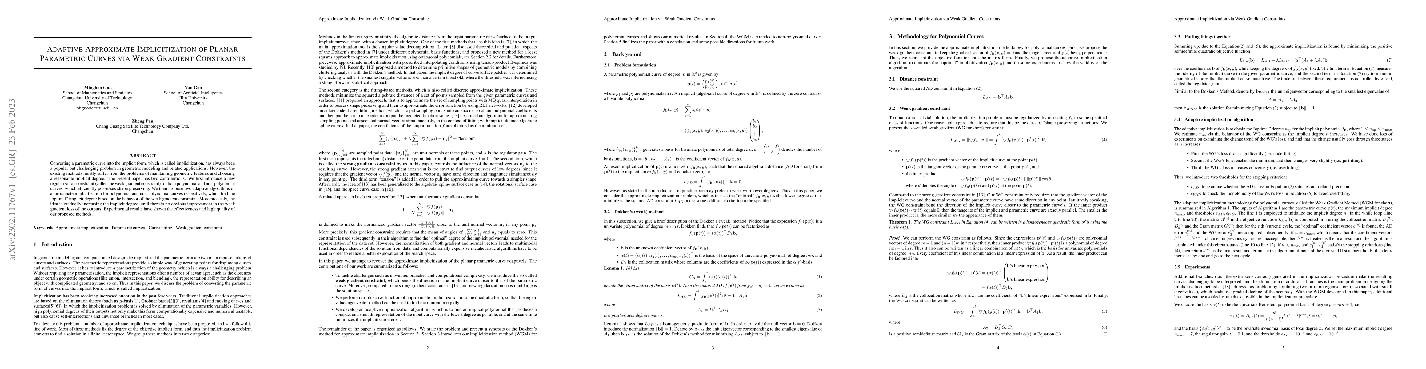 Thumbnail for Adaptive Approximate Implicitization of Planar Parametric Curves via
  Weak Gradient Constraints